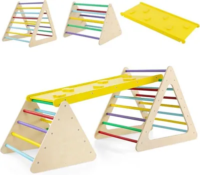 Imagen del producto de Estructura de escalada interior, que incluye 2 triángulos de escalada y una escalera de escalada. Juegos de interior de madera, triángulo de escaleras. Combinables libremente. Ideal para niños a partir de 1 año. (De varios colores)