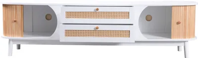 Produktbild von Merax TV-Schrank mit 2 Schubladen und 2 Bogenschiebetüren, Lowboard mit Rattan-Geflecht, Breite 170cm, Weiß