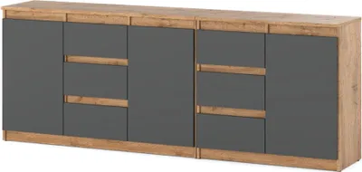 Zdjęcie produktu dla Komoda Nowoczesna Do Salonu Sypialni 6 Szuflad 200Cm Dąb Wotan Szary Mat