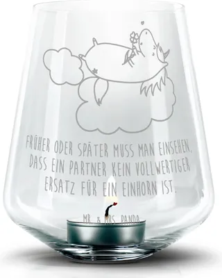 Produktbild von Mr. & Mrs. Panda gravur glas Einhorn Verliebt - Transparent - Geschenk, Freundin, Unicorn, Kerzenhalter, Wolke, Teelichthalter, Windlicht, Liebe, Laterne, Einhörner
