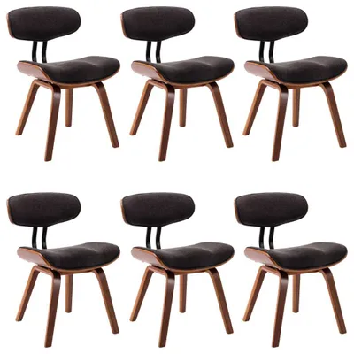 Image de vidaXL Chaises de salle à manger 6 pcs. Gris Bois courbé et tissu