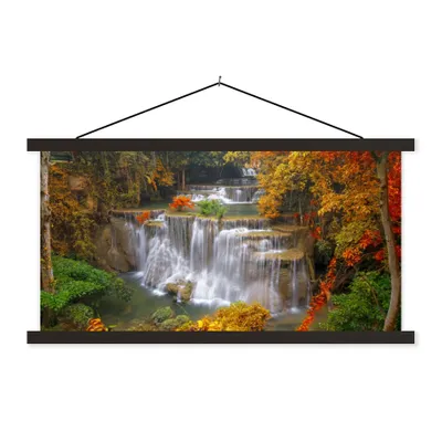 Produktbild von MuchoWow® Textilposter Bäume - Wasserfall - Herbst 60x30 cm mit schwarzem Rahmen - Textilien