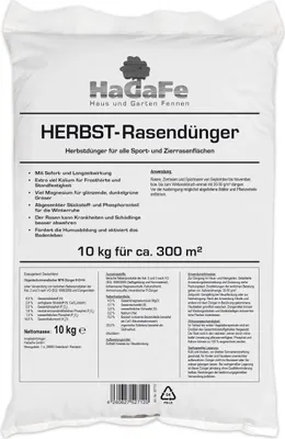 Produktbild von 1 x 10 kg HaGaFe Herbstrasendünger, Herbst - Rasendünger, Kaliumdünger, Dünger, für Frosthärte und Standfestigkeit, mit Sofort und Langzeitwirkung
