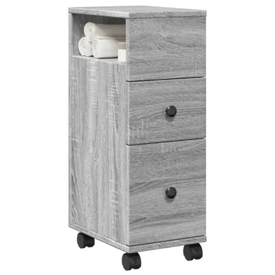 Produktbild von vidaXL Badschrank Schmal mit Rollen Grau Sonoma Holzwerkstoff