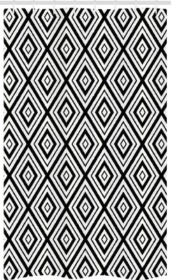 Produktbild von ABAKUHAUS Schwarz und weiß Schmaler Duschvorhang, Rhombus Maßwerk, Badezimmer Deko Set aus Stoff mit Haken, 120 x 180 cm, Weiß Schwarz