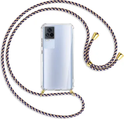 Produktbild von Handykette Backcover-Schutzhülle mit Band (Metall goldfarben) für vivo IQOO 7 - blau+beige