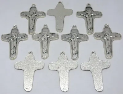 10 Kreuz-Anhänger Madonna & Jesus, versilbert, 4 cm