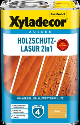 Produktbild von Xyladecor Holzschutz-Lasur 2in1, Kiefer, 4 l - Universeller Allwetter-Schutz für Holz im Außenbereich