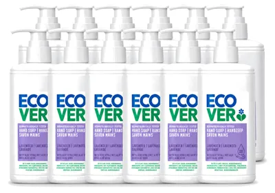Imagen del producto de 12 unidades de jabón líquido para manos Ecover, aroma a lavanda y aloe vera, 250 ml. Paquete económico