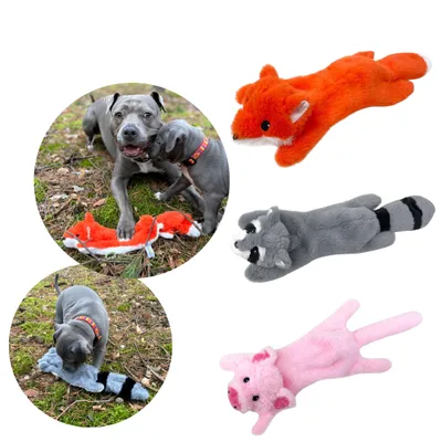 Immagine prodotto di Peluche per cani con squeaker 45 cm - set di 3 - volpe, maialino, procione