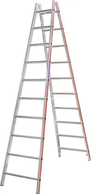 Produktbild von Hymer Sprossenstehleiter, beidseitig begehbar, 2x10 Sprossen, senkr. Höhe 2,75 m, Reichhöhe 4,07 m, Gewicht 10,9 kg