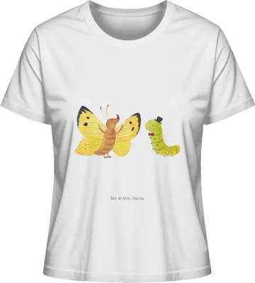Produktbild von Mr. & Mrs. Panda Oberteil Damen Raupe Schmetterling Größe XL - Weiß - Geschenk, Baumwoll T-Shirt, Hut, Basic, Entwicklung, Lustige Sprüche, Schönheit, Kurzarmshirt, Kokon