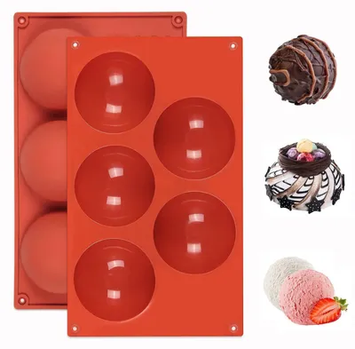 Immagine prodotto di 2 stampi in silicone a forma di semisfere, con 5 cavità, diametro 8 cm