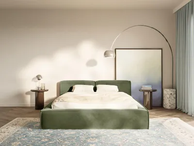 Produktbild von Selsey Tilves Slim – Polsterbett 160x200 mit Bettkasten und Lattenrost, Velours, olivgrün