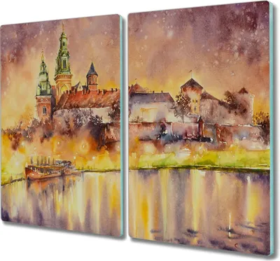 Produktbild von Coloray Herdabdeckplatte 2x30x52 cm Schneidebrett Kochplattenabdeckung Küchenbrett Hackbrett - Der Fluss Gebäude