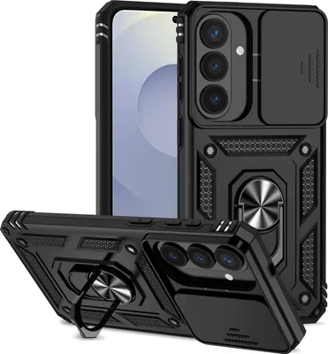 Immagine prodotto di Custodia per Samsung Galaxy S26+ custodia a doppio strato con copertura scorrevole per fotocamera e supporto ad anello nero