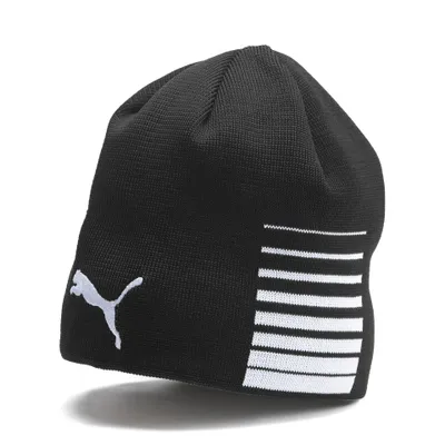 A black Puma beanie with white accents and logo, shown against a white background.