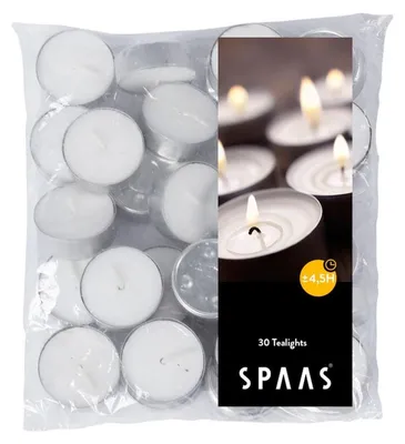 Produktbild von Spaas Kerzen Teelichter/Wachs-Teelichter - weis - 4,5 Brennstunden - im Beutel - 30x Stuck
