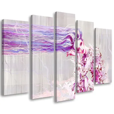 Produktbild von 5-teiliges leinwandbild frau mit langen haaren 100x70 cm Feeby blau wandbild bereit zum aufhängen