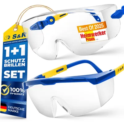 Produktbild von S&R Schutzbrille Arbeitsschutzbrille Schutzbrillen Set – Augenschutzbrille mit Schutzgläsern, Sicherheitsgläsern, UV-Schutzbrille, Überbrille für Brillenträger, Laborbrille, Safety Glasses