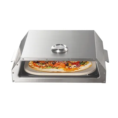 Produktbild von Edelstahl Pizzabox mit Pizzastein, Grillaufsatz für Gas- & Holzkohlegrills
