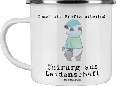 Produktbild von Mr. & Mrs. Panda Teetasse Chirurg Leidenschaft - Weiß - Geschenk, Krankenhaus, Emaille Tasse, Reisebecher, Outdoor Becher, Pott, Spruch, Arzt, Witzig, Teebecher