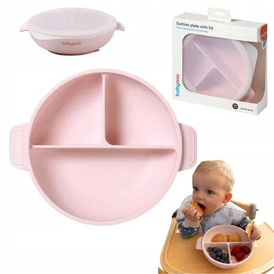 Immagine prodotto di Piatto in silicone con ventosa e coperchio - rosa