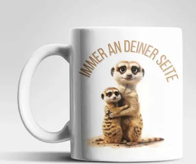 Produktbild von Erdmännchen Immer an deiner Seite Kaffeetasse Teetasse Tasse Geschenkidee 325 ml