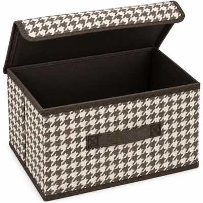 Zdjęcie produktu dla Pudełko organizer składany 37x24x24 z pokrywą pepitka brązowo biały pojemnik box do szafy regału na ubrania