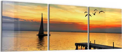 Produktbild von DEQORI Glasbild Echtglas 3x50x50 cm 'Abendidylle am See' Wandbilder XXL groß