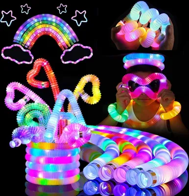 Produktbild von 12 Stück Pop Tubes, Fidget Toys Knicklichter, 2024 LED Pop Tubes, Buntes LED Stretchrohr, Leuchtende Armbänder Party Set Mitgebsel Kinder geburtstag Karneval Geschenke Neujahrs Festival Zubehör