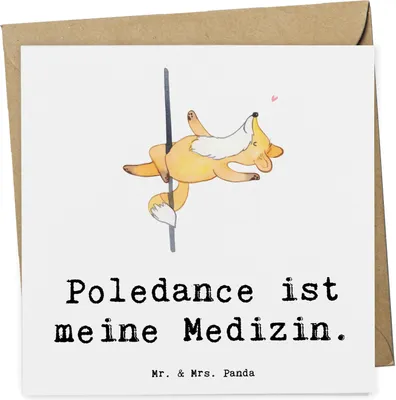 Produktbild von Mr. & Mrs. Panda Klappkarte Fuchs Poledance - Weiß - Geschenk, Grußkarte, anlasskarte, faltkarte, Sport, Glückwunschkarte, doppelkarte, Tanz, Pole Dance, Tanzen