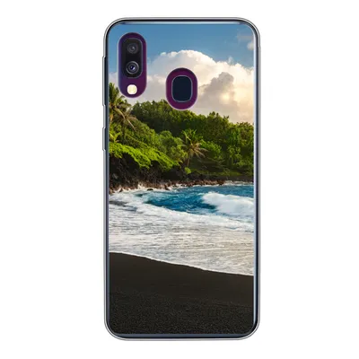 Produktbild von MuchoWow® Handyhülle Schutzhülle Hülle für Samsung Galaxy A40 Ein schwarzer Sandstrand auf Hawaii Silikon Softcase Handy Hülle - Handy-Tasche