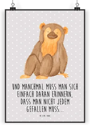 Produktbild von Mr. & Mrs. Panda Bild Affe DIN A4 - Grau Pastell - Geschenk, Selfcare, wanddeko, Afrika, Liebe, Wandbild, Affen, Respekt, drucke, Motivation, Plakat, kunstdruck poster