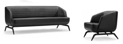 Produktbild von Designer Schwarze Couchgarnitur r Dreisitzer Ledersessel 2tlg