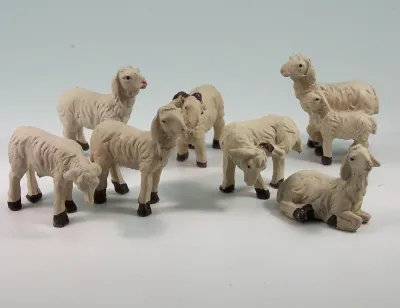 Produktbild von Schafe, Schafherde 7 tlg. Polyresin, handbemalt. 2,5-4 cm. Für Weihnachtskrippe.