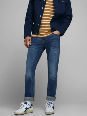 Produktbild von Jack & Jones 12146384, Blau, Jeans, Baumwolle, Elasthan, Polyester, Nicht bleichen, Nicht im Wäschetrockner trocknen, Schonwaschgang (40°C)