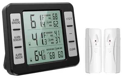 Kühlschrankthermometer digital, 2 Sensoren, Alarm, Min/Max, schwarz
