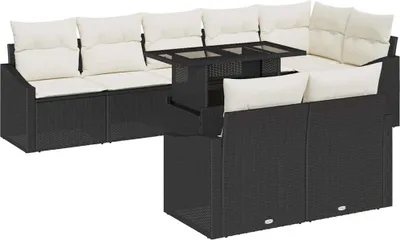 Image de vidaXL Ensemble de canapé de jardin avec coussins 9 pcs noir et crème poly rotin