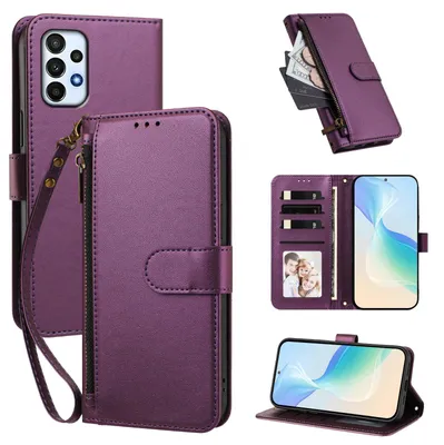 Obrázek produktu pro Peněženkové pouzdro pro Samsung Galaxy A23 5G/4G,Polyuretankožené pouzdro s přihrádkami na karty, stojánkem a poutkem na ruku Fialová