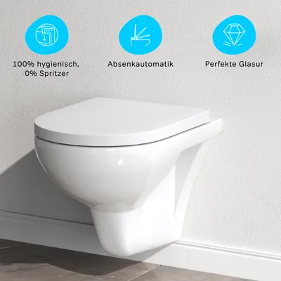 Produktbild von AM.PM Hänge-WCs, WC, Toilette, hänge WC spülrandlos, hänge WC, WC spülrandlos, Wand WC, WC-Becken inkl. WC-Sitz mit Softclose-Absenkautomatik