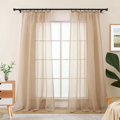 Immagine prodotto di Tende beige per soggiorno - Tende trasparenti con passamaneria a rombi per sistema a binari - Tende Zandrail per camera da letto