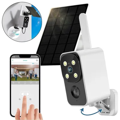 Produktbild von Überwachungskameras, 180° Überwachungskamera Aussen Akku Solar, 2K, Farbiger Nachtsicht, Zwei-Wege-Audio, 2.4GHz WLAN, IP65 wasserdichte Kamera