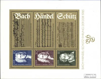 Produktbild von Briefmarken DDR 1985 Mi Block81 (kompl.Ausgabe) postfrisch 300.Geb.von Bach+Händel,400.Geb.von Schütz / Bl.81