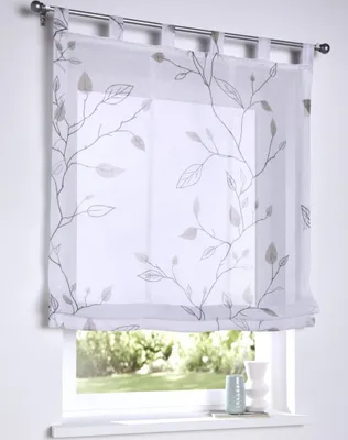 Produktbild von Raffrollo Schlaufenrollo Bonnie weiß, transparent, grau Bedruckt, Raffgardine für Gardinenstange, Breite 45 x Höhe 140 cm