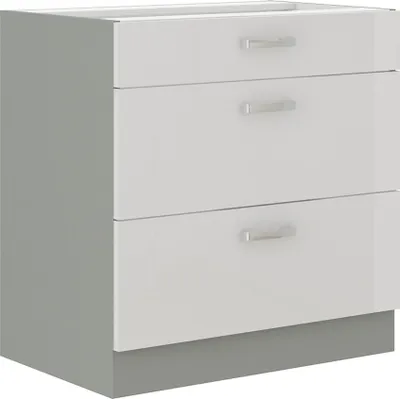 Produktbild von Küchen Unterschrank 80 Bianca Weiss Hochglanz + Grau Vollauszug Soft-Close
