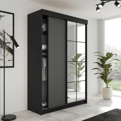 Produktbild von KIER FURNITURE Schiebegarderobe LAMARO mit Spiegel, Schrank Schlafzimmer, 138x205x59cm