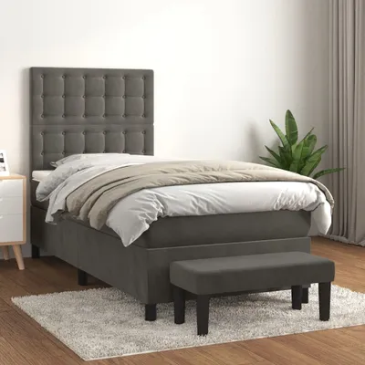 Zdjęcie produktu dla vidaXL Łóżko Boxspring z materacem ciemnoszary 100x200 cm aksamit - Łóżko Boxspring - Boxspringbetten - Bett - Schlafzimmermöbel