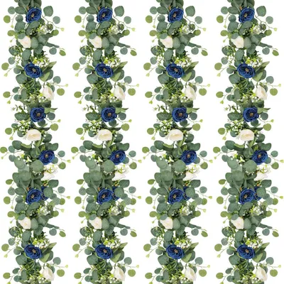 Produktbild von Künstliche Blumengirlande Eukalyptus mit Rosen 1,8 m 4 Stück Blau-Weiß