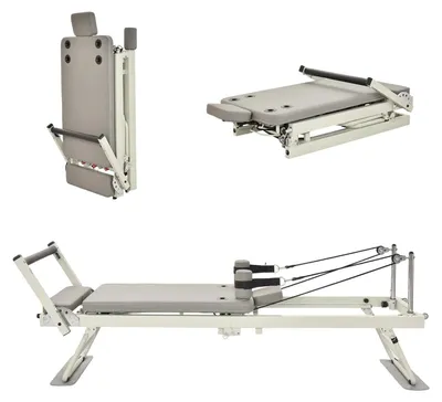 Immagine prodotto di Macchina per Pilates Reformer - Attrezzo per allenamento - Portatile - Pieghevole - Resistenza regolabile - Molle di resistenza - Capacità di carico: 136 kg - Grigio